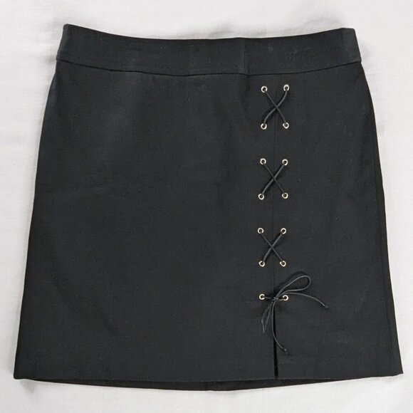 VTG Cache Black Front Slit Lace Up Mini Skirt Whimsygoth NEW - Picture 1 of 7